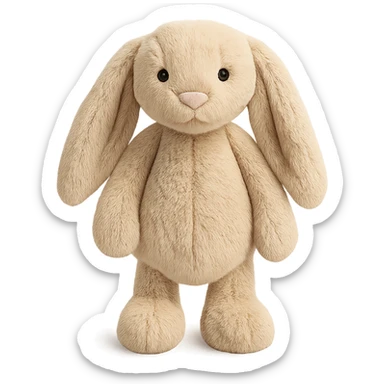 beige plush bunny inspired by Jellycat Bashful Bunny, standing pose, floppy ears, soft and cuddly sticker
