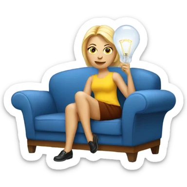 a russian woman with a lightbulb resting in a sofa  sticker