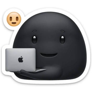 blob holding black macbook infront of home which is used in slack sticker