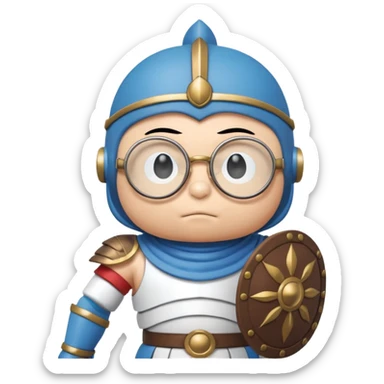 Doraemon, wearing gladiator cloth, big round glassed sticker