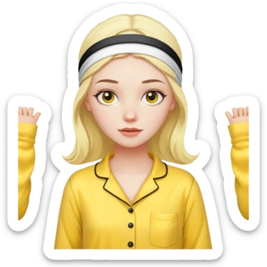 women in yellow pyjamas with headband sticker