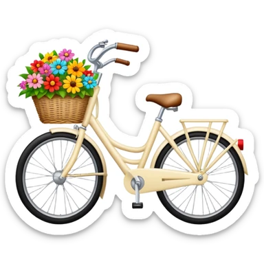 A cream bike with a basket and flowers in it sticker