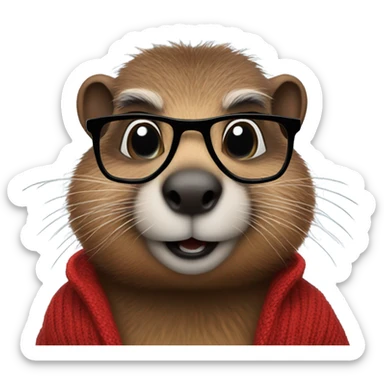 groundhog with red sweater and glasses sticker