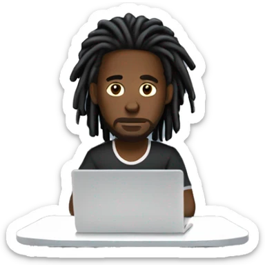Black-guy-with-dreads-wearing-black-trackstuit-sitting-down-on-chair facing-foward-focused-on-laptop-computer- sticker