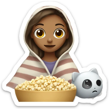Girl wrapped up in a blanket with a bowl of popcorn and a remote  sticker