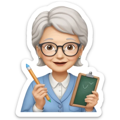 woman teacher, old, wearing glasses, hold chalk on hand sticker