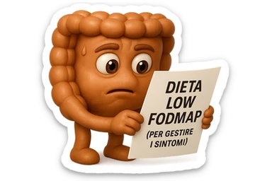 EMOJI STILE IPHONE DI UN INTESTINO UMANO ANATOMICO CHE GUARDA UN FOGLIO CON LA SCRITTA "DIETA LOW FODMAP (PER GESTIRE I SINTOMI)", FAGLI ANCHE LA PARTE BIANCA DEGLI OCCHI, NON SOLO LE PUPILLE, IPERREALISTICO 4K sticker