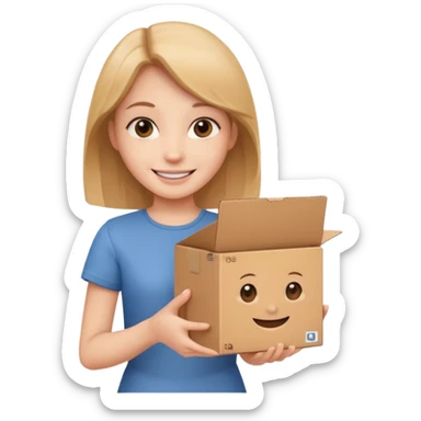 Smiling girl holding a box in her hand sticker