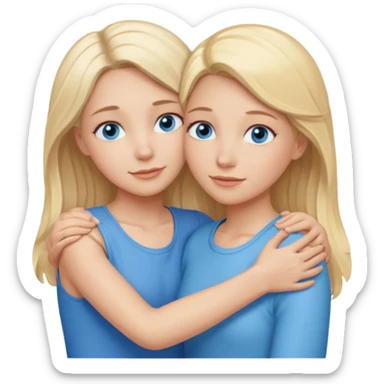 cinematic realistic two sisters with blonde hair and blue eyes hugging, one older and one younger sticker