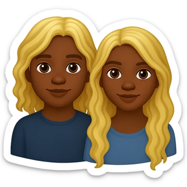 Blonde boy and blonde girl with long wavy hair, emoji style, dark skin tone, with no background sticker