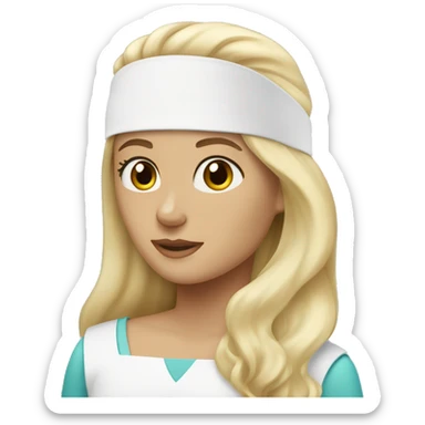 a long haired blond-haired women with a white medical head bandage sticker