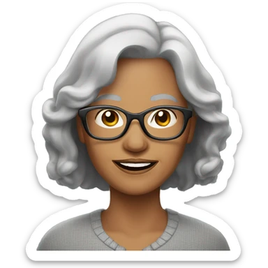 60+ woman with gray mid-long hair with glasses sticker
