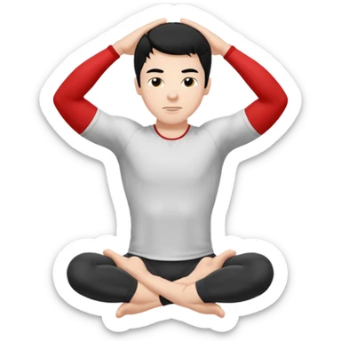 Hombre blanco pelinegro haciendo ejercicio de estiramiento, calentamiento sticker