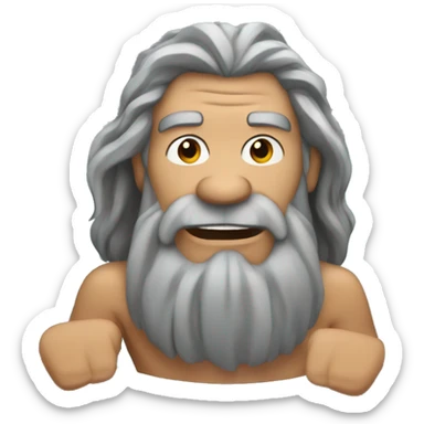 Caveman with long gray hair and a gray goatee in a hot tub sticker