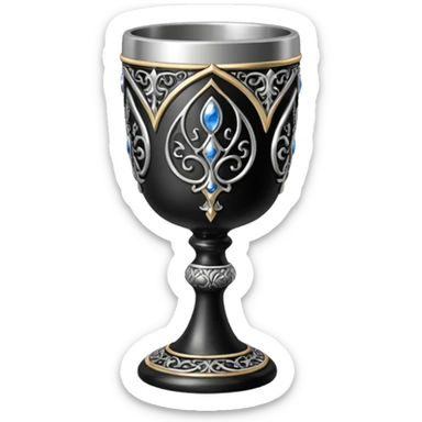 gothic goblet, black and silver, mystical and ornate, no background sticker