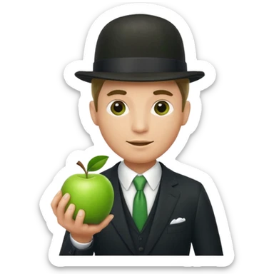 homme en costume chapeu melon, grosse pomme verte devant visage sticker