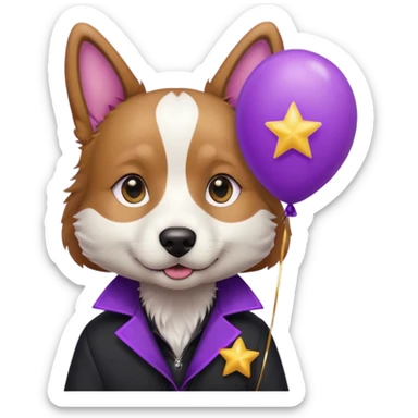 Dog hold purple star shape balloon, black jacket sticker