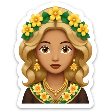 women with tan skin, wearing traditional Javanese hair with bouncy flowers, and wearing paes sticker