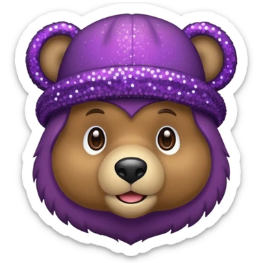 Urso adulto com boné roxo com glitter sticker