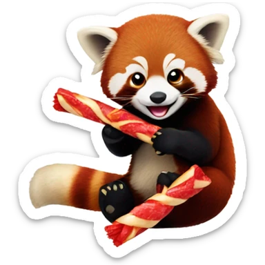 Red panda eating twizzlers sticker