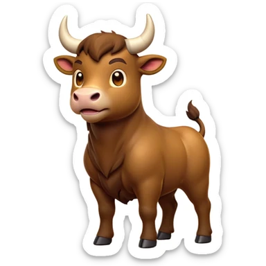 cinematic-[brown bull]-realistic-full-body-standing-emoji,-tail-flicking-lazily,-head-tilted-dramatically,-sleek-[brown]-fur,-simplified-yet-realistic-focused-features,-highly-detailed,-glowing-with-an-almost-sarcastic-glow sticker