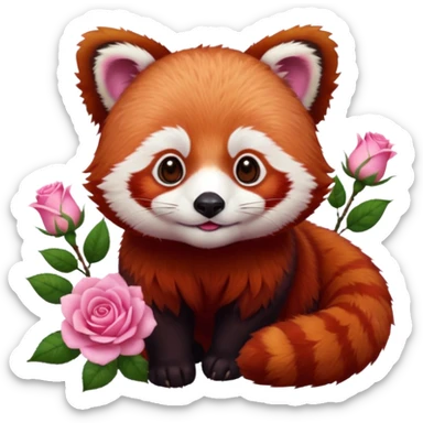 red panda with pinks roses sticker