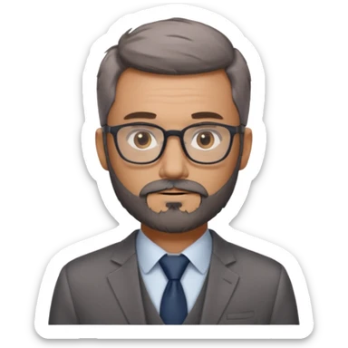 Create a figure that reflects an experienced entrepenurr but who has professional and elegant clothing, close-cropped hair, grey glasses, brown eyes and an unkempt beard  sticker
