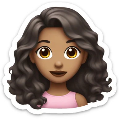 Girl with long wavy black hairs brown eyes plump pink lips and dark circles sticker