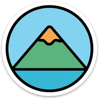 circular mountain icon, color outline style, medium black border, no frame, white background, simple and clean, minimalist, Little Alchemy style, sky color matching sea ocean and volcano icons sticker