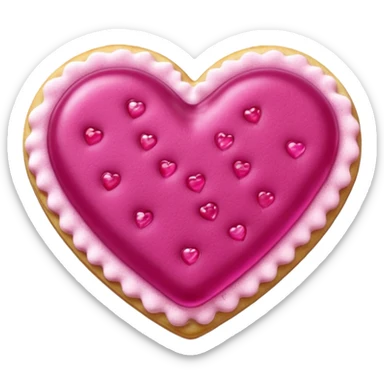 Realistic shortbread cookie in the shape of a heart with Fuchsia color jelly middle filling and sprinkled powder sugar on top. sticker