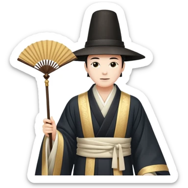 Japanese Court Lord Elegant noble in long robes with tall hat, white 
 sticker