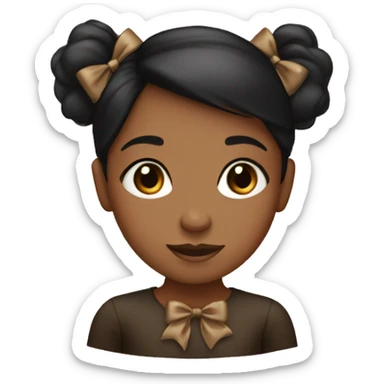 black hair girl with brwon bow  sticker