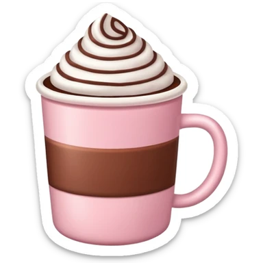 a regular light pink cup with hot chocolate in it, no designs sticker