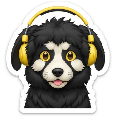 black dog wearing yellow headphones sticker
