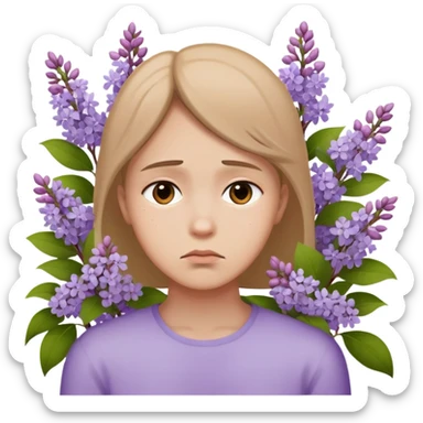 Ordinary emoji sad and waiting on lilacs flowers  sticker