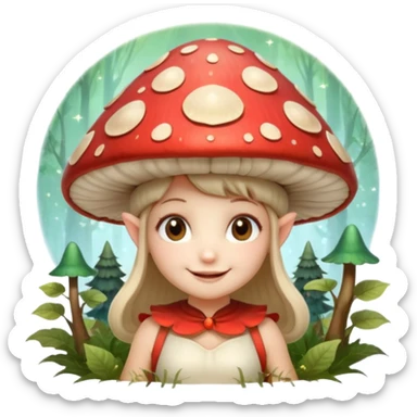 mushroom fairy portrait, head and shoulders only, wearing a large mushroom cap hat, tiny glowing wings visible behind shoulders, cute magical smile, forest fantasy vibe, 3D cartoon, mobile game icon style, clean background, no text, no watermark

 sticker
