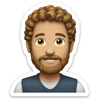 a person with curly, light brown hair and a beard. They have a gentle expression sticker