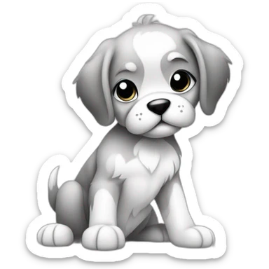 Vector isolated cute cartoon sitting puppy dog ​​with its paw up colorless black and white contour line easy drawing sticker