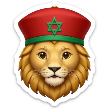 Cute lion emoji face wearing a fez with same flag morocco color sticker