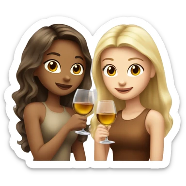 A blonde beautiful girl and a  super cute beautiful girl with brown hair drink wine together sticker