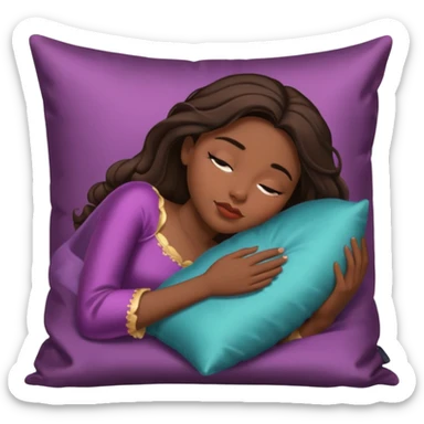 sleeping beauty brunette black girl with a silk pillow sticker