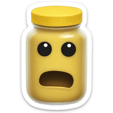 A jar of mustard with dead x eyes  sticker