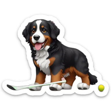 Bernese mountain dog playing hockey sticker