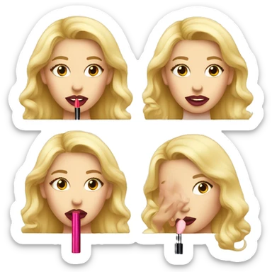 Blonde girl putting on lipstick sticker