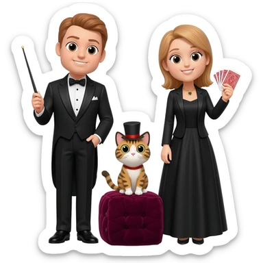 magician couple and their pet cat sticker