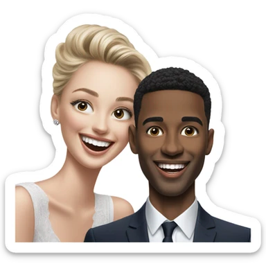 Hyper Realistic beautiful dior model laughing with a handsome male model  sticker