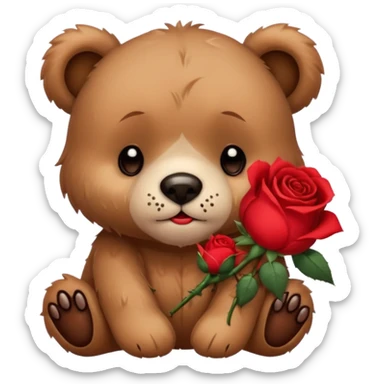 Cute bear with sad puppy dog crying eyes holding roses with this  sticker