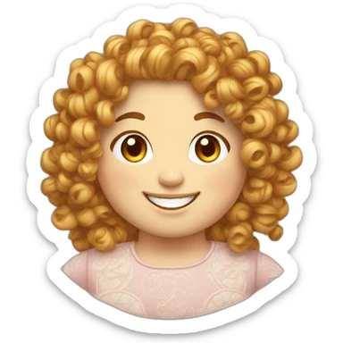 Embroidery of chubby girl with curly heairs and smile sticker