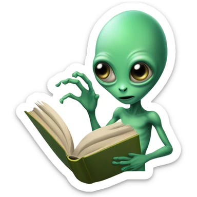 Create an alien reading a book sticker