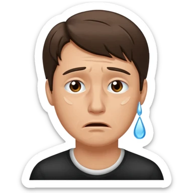 White tan, brunette,man crying.  sticker